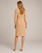 Vestido Midi Cruzado con Cinturón y Manga 3/4 Mujer
