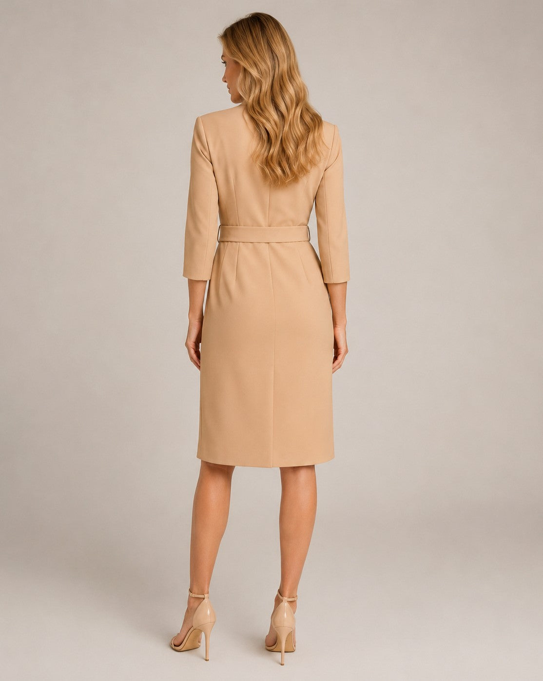 Vestido Midi Cruzado con Cinturón y Manga 3/4 Mujer