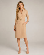 Vestido Midi Cruzado con Cinturón y Manga 3/4 Mujer