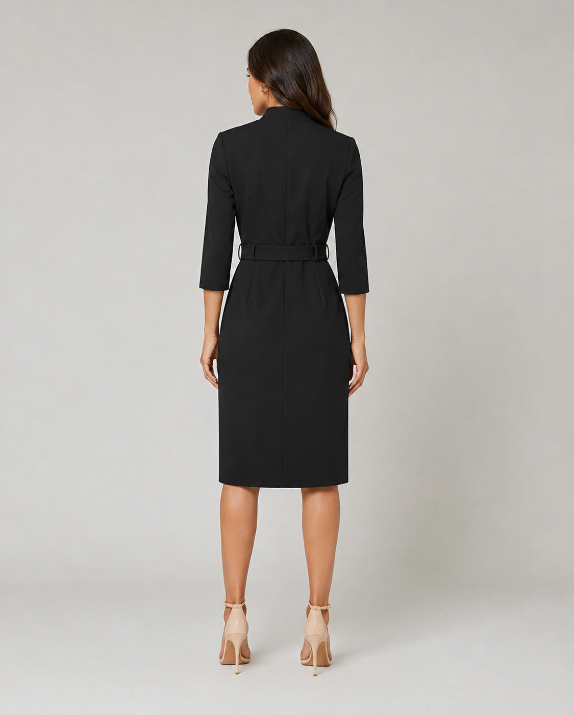 Vestido Midi Cruzado con Cinturón y Manga 3/4 Mujer