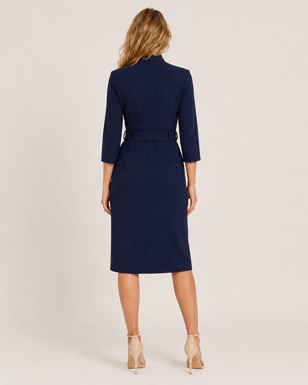 Vestido Midi Cruzado con Cinturón y Manga 3/4 Mujer