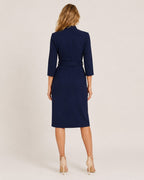 Vestido Midi Cruzado con Cinturón y Manga 3/4 Mujer
