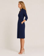 Vestido Midi Cruzado con Cinturón y Manga 3/4 Mujer