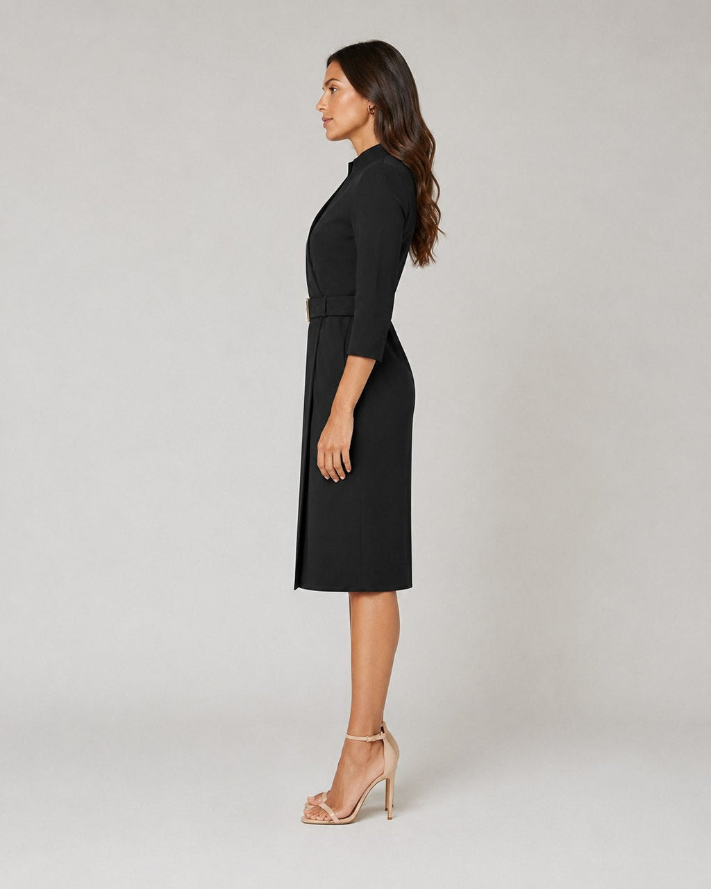 Vestido Midi Cruzado con Cinturón y Manga 3/4 Mujer