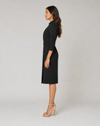 Vestido Midi Cruzado con Cinturón y Manga 3/4 Mujer
