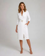 Vestido Midi Cruzado con Cinturón y Manga 3/4 Mujer