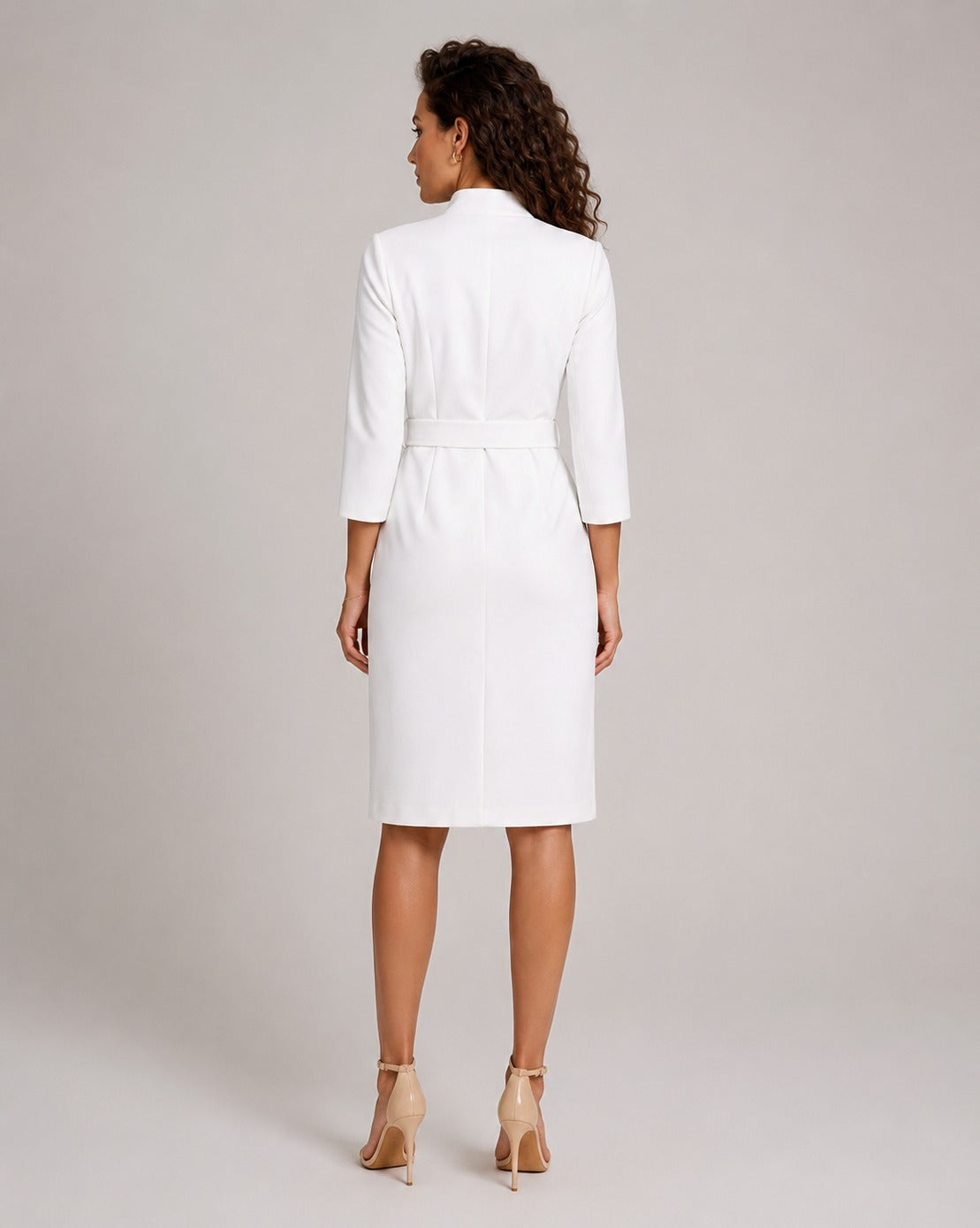 Vestido Midi Cruzado con Cinturón y Manga 3/4 Mujer