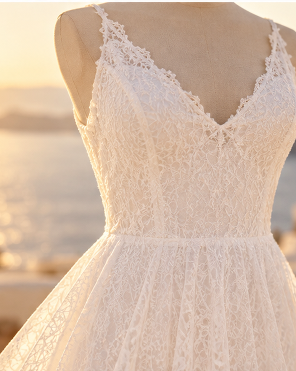 Vestido de Novia Largo Encaje Escote V Fluido Blanco | Elena