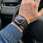 Pulsera para Apple Watch de múltiples hileras, cuentas ojo de tigre, cuero vegano sintético, cierre ajustable, modelo Renz