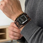 Pulsera para Apple Watch de múltiples hileras, cuentas ojo de tigre, cuero vegano sintético, cierre ajustable, modelo Renz