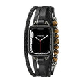 Pulsera para Apple Watch de múltiples hileras, cuentas ojo de tigre, cuero vegano sintético, cierre ajustable, modelo Renz