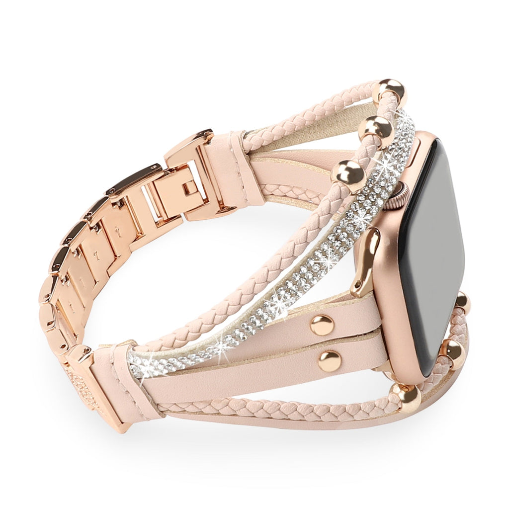 Pulsera Apple Watch de múltiples hileras, con strass y trenzado, para mujer, modelo Melona