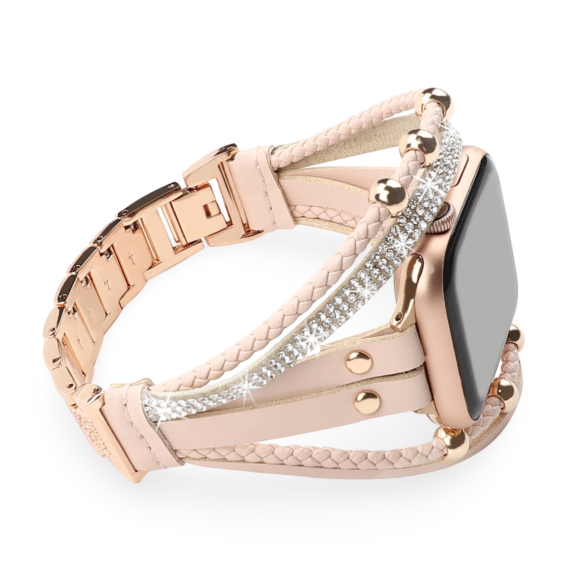 Pulsera Apple Watch de múltiples hileras, con strass y trenzado, para mujer, modelo Melona