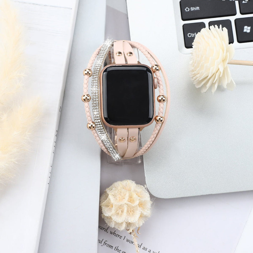 Pulsera Apple Watch de múltiples hileras, con strass y trenzado, para mujer, modelo Melona