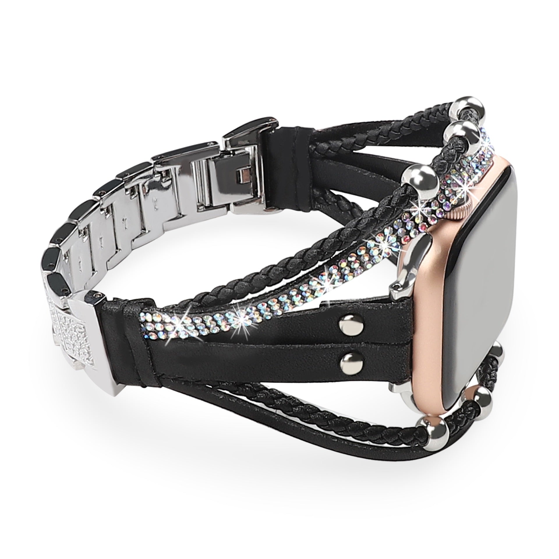Pulsera Apple Watch de múltiples hileras, con strass y trenzado, para mujer, modelo Melona