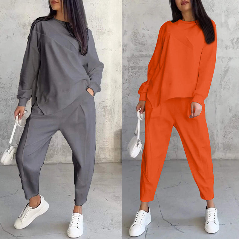 Conjunto de sudadera de manga larga con bajo irregular y pantalones para mujer | Urban
