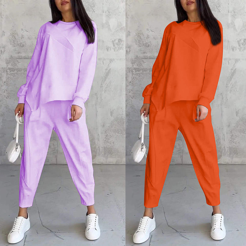 Conjunto de sudadera de manga larga con bajo irregular y pantalones para mujer | Urban