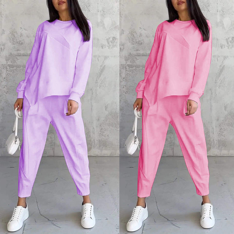 Conjunto de sudadera de manga larga con bajo irregular y pantalones para mujer | Urban