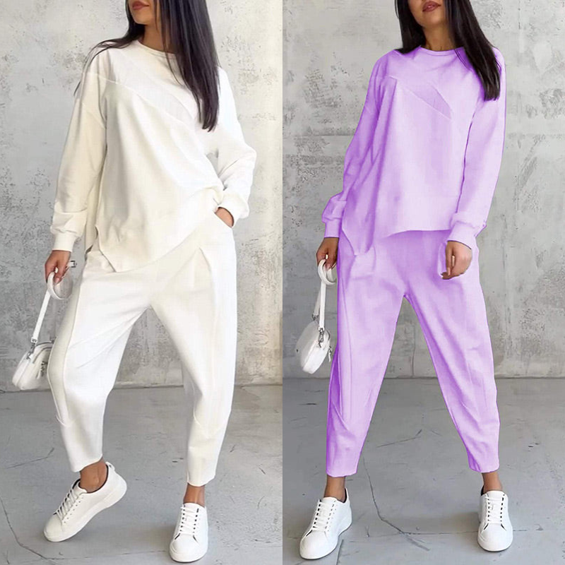 Conjunto de sudadera de manga larga con bajo irregular y pantalones para mujer | Urban