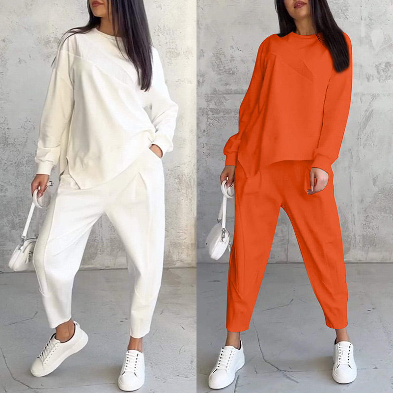 Conjunto de sudadera de manga larga con bajo irregular y pantalones para mujer | Urban