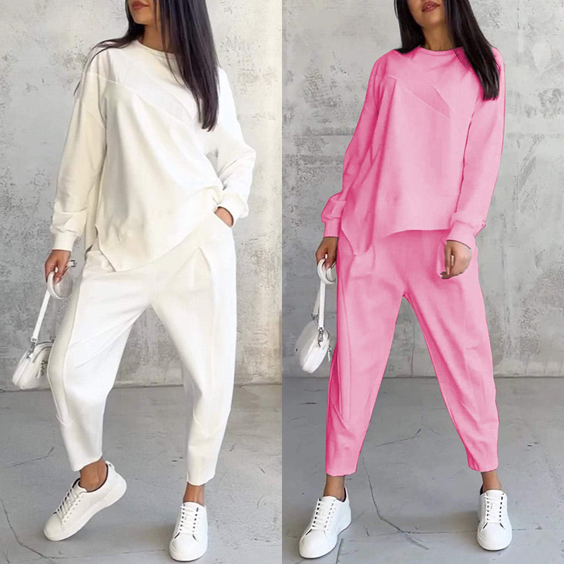 Conjunto de sudadera de manga larga con bajo irregular y pantalones para mujer | Urban