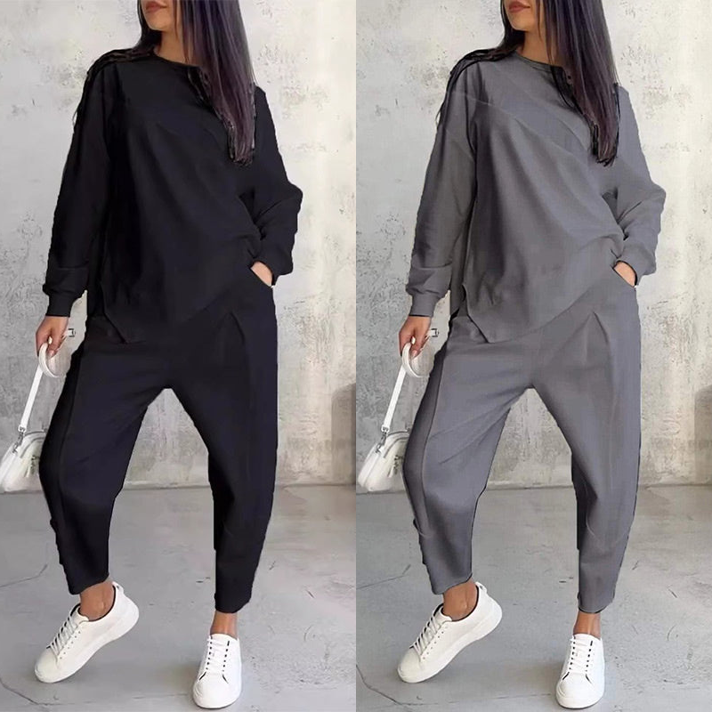 Conjunto de sudadera de manga larga con bajo irregular y pantalones para mujer | Urban
