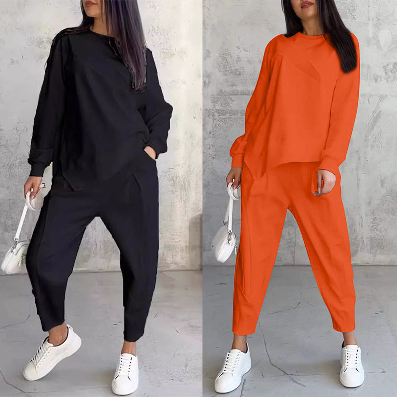 Conjunto de sudadera de manga larga con bajo irregular y pantalones para mujer | Urban