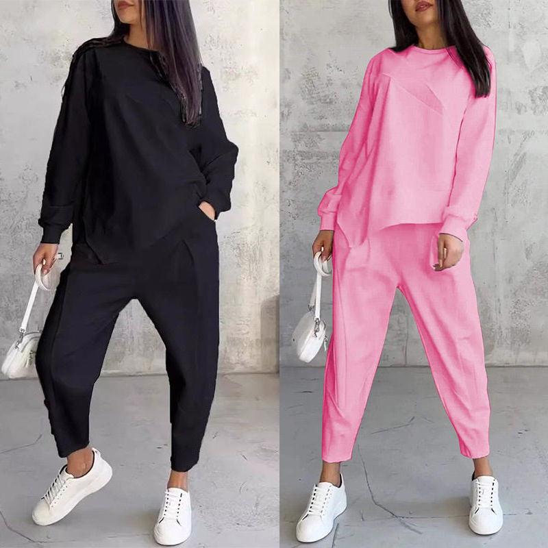 Conjunto de sudadera de manga larga con bajo irregular y pantalones para mujer | Urban