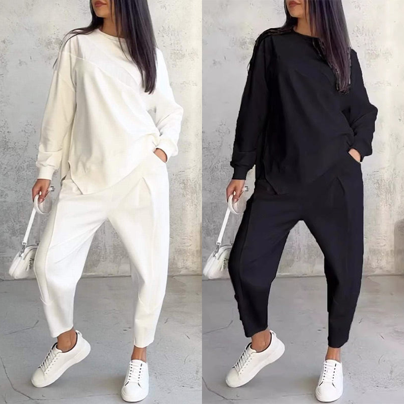 Conjunto de sudadera de manga larga con bajo irregular y pantalones para mujer | Urban