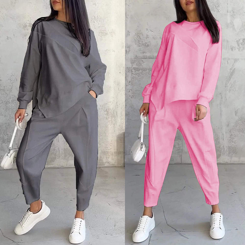Conjunto de sudadera de manga larga con bajo irregular y pantalones para mujer | Urban