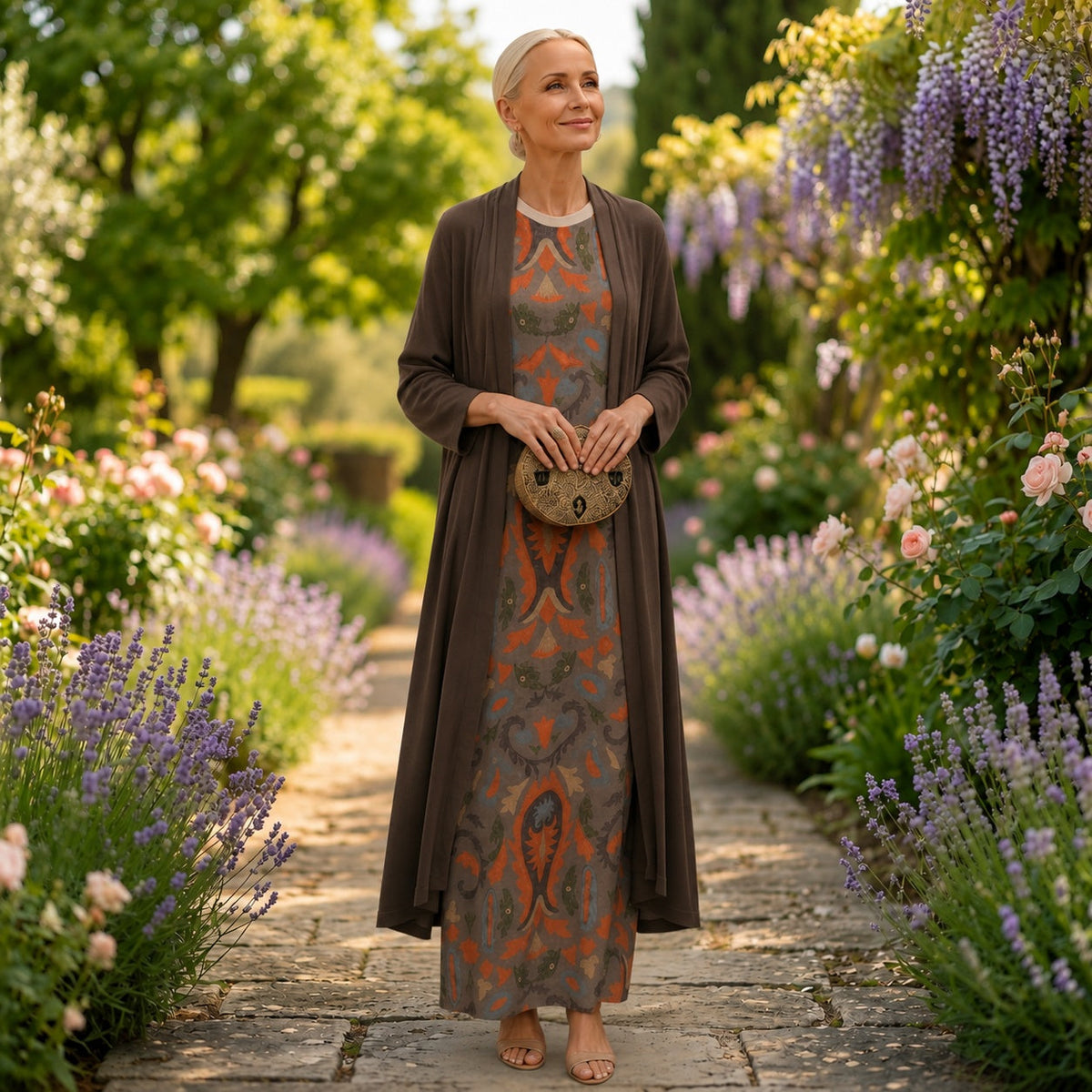 Vestido Invitada Invierno Midi Estampado Mujer con Duster a Juego | Cayetana