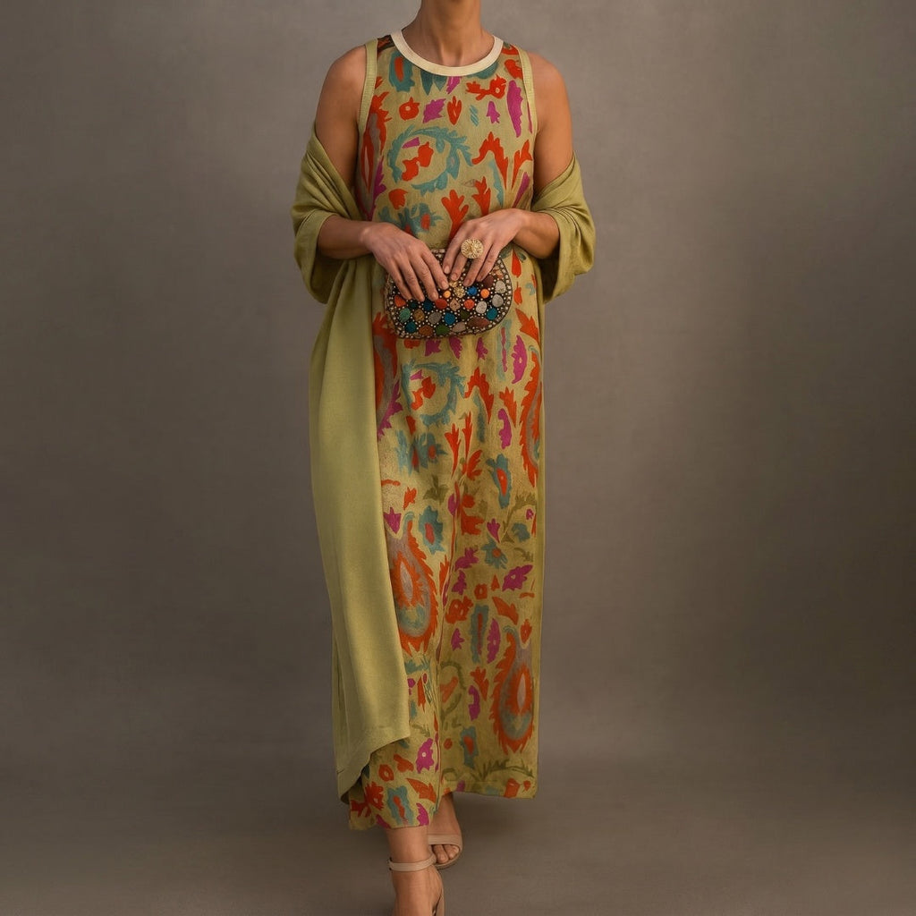 Vestido Invitada Invierno Midi Estampado Mujer con Duster a Juego | Cayetana