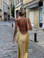 Vestido Largo Lencero Mujer Tirante Fino Espalda Abierta | Celia