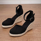 Sandalias de Cuña Plataforma Esparto Mujer Hebilla Tobillo | Concha