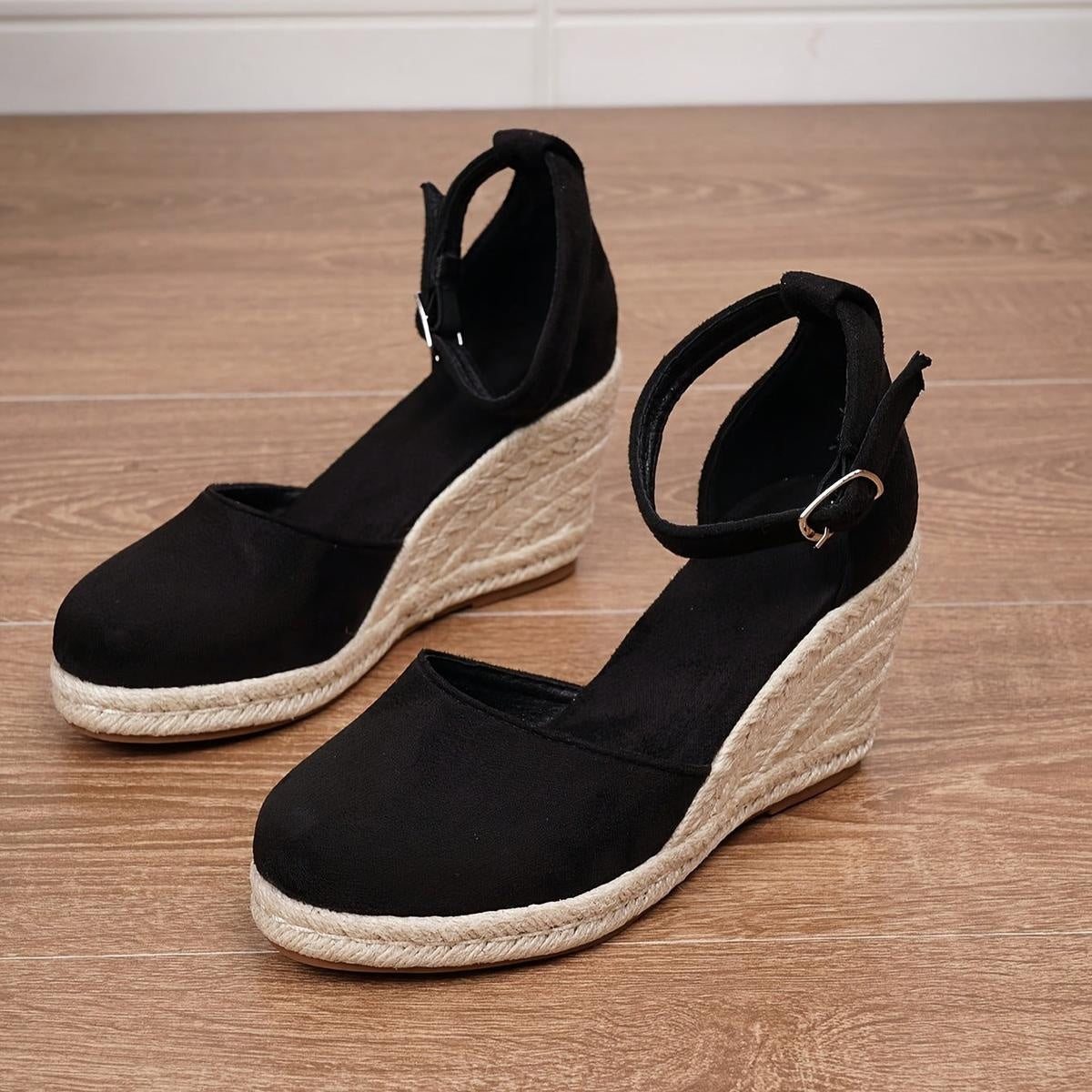 Sandalias de Cuña Plataforma Esparto Mujer Hebilla Tobillo | Concha