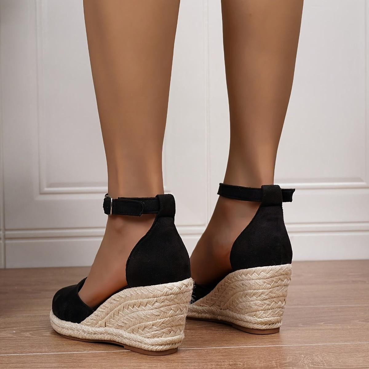 Sandalias de Cuña Plataforma Esparto Mujer Hebilla Tobillo | Concha