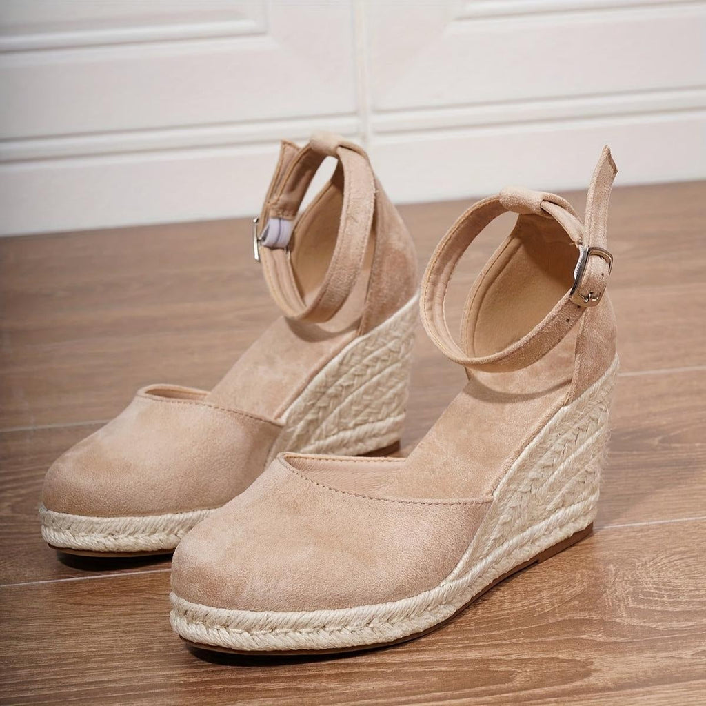 Sandalias de Cuña Plataforma Esparto Mujer Hebilla Tobillo | Concha