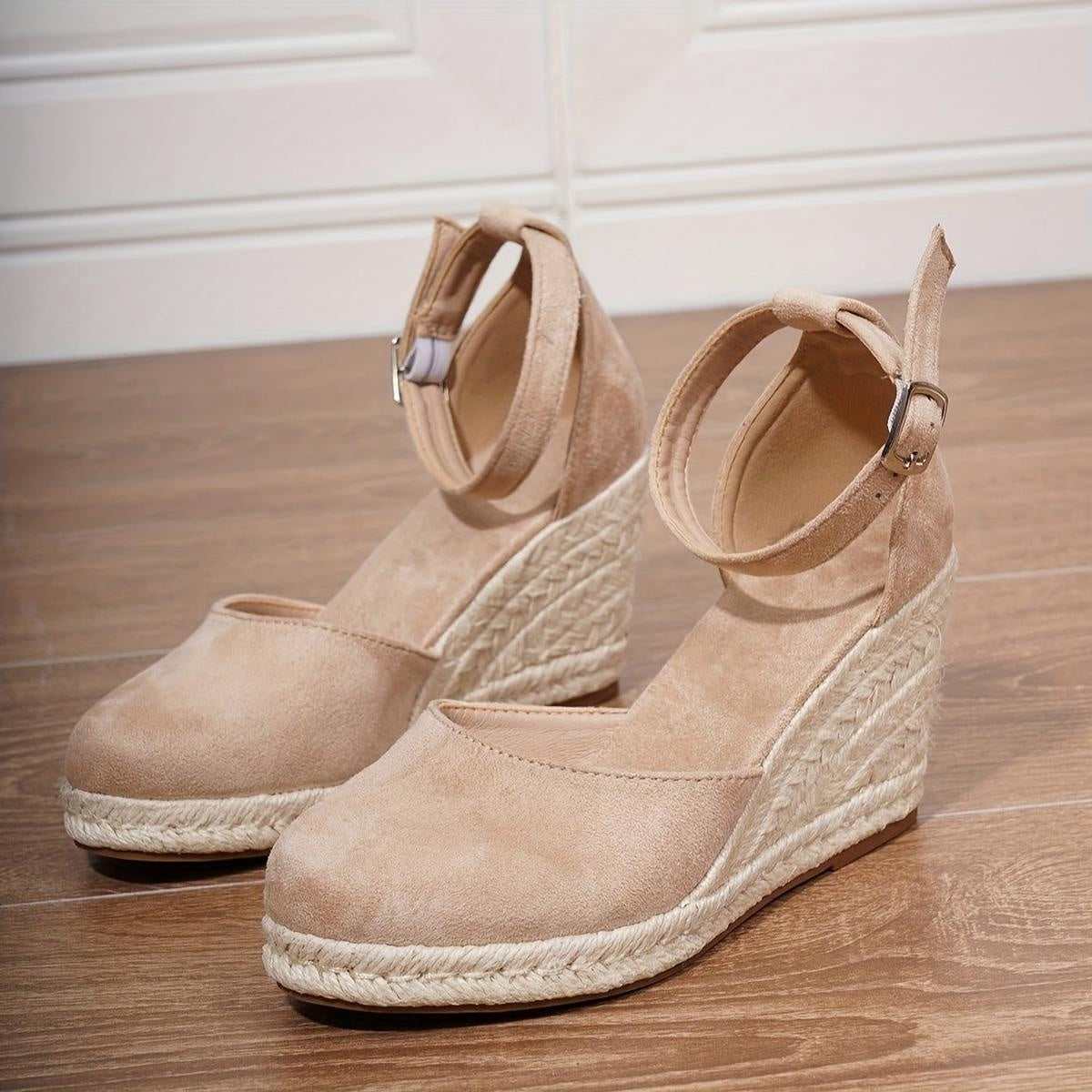 Sandalias de Cuña Plataforma Esparto Mujer Hebilla Tobillo | Concha
