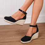 Sandalias de Cuña Plataforma Esparto Mujer Hebilla Tobillo | Concha