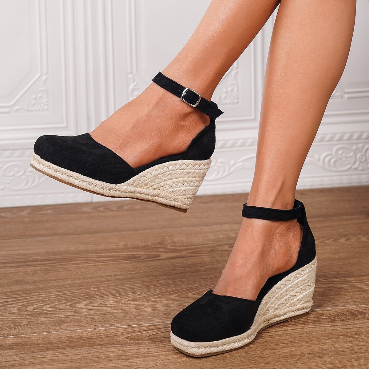 Sandalias de Cuña Plataforma Esparto Mujer Hebilla Tobillo | Concha