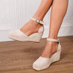 Sandalias de Cuña Plataforma Esparto Mujer Hebilla Tobillo | Concha