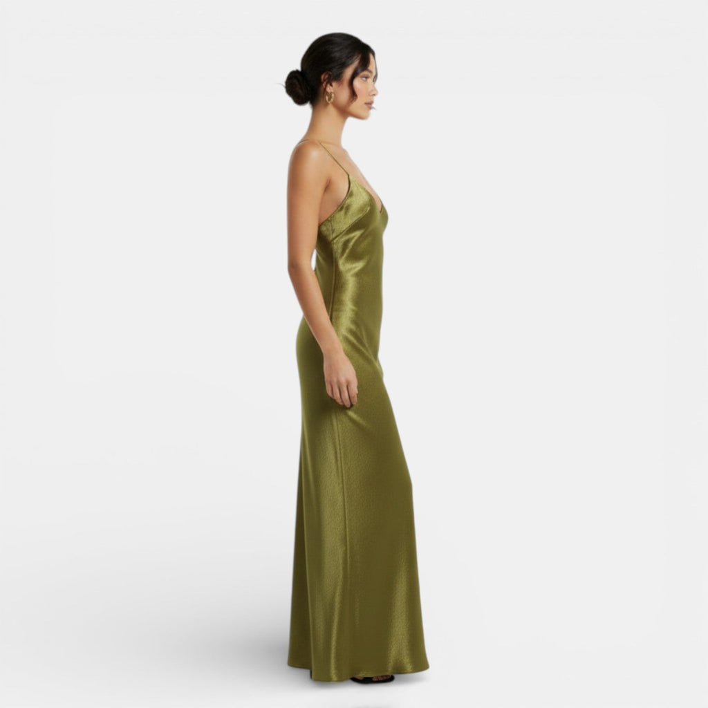 Vestido Lencero Satinado Verde Oliva | Presencia