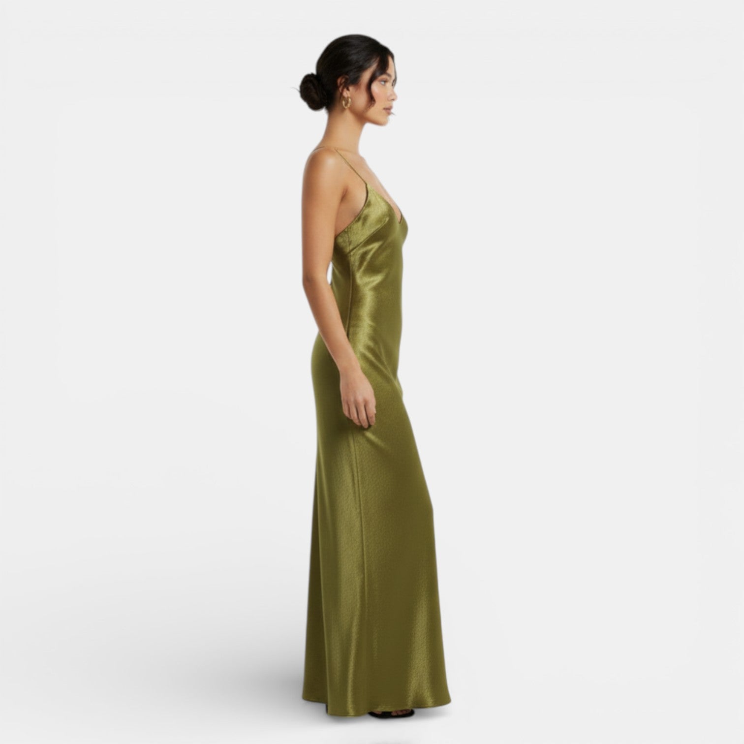 Vestido Lencero Satinado Verde Oliva | Presencia