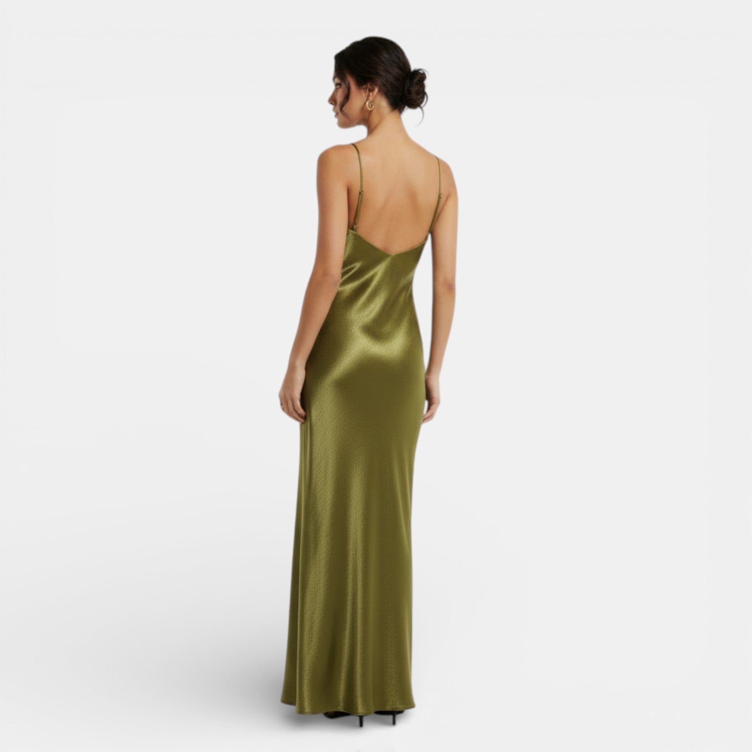Vestido Lencero Satinado Verde Oliva | Presencia