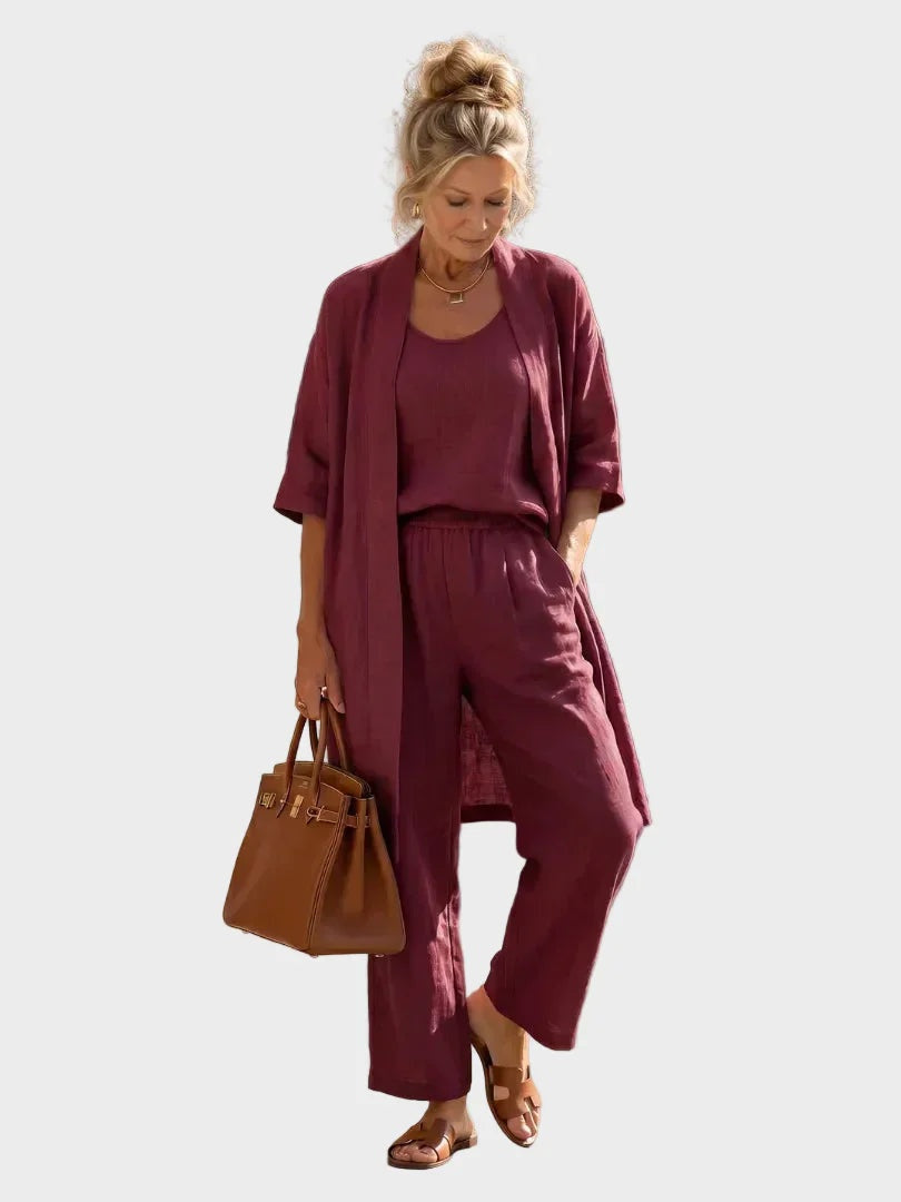 Cristina | Conjunto de Lino de Tres Piezas Mujer Corte Amplio | Cristina