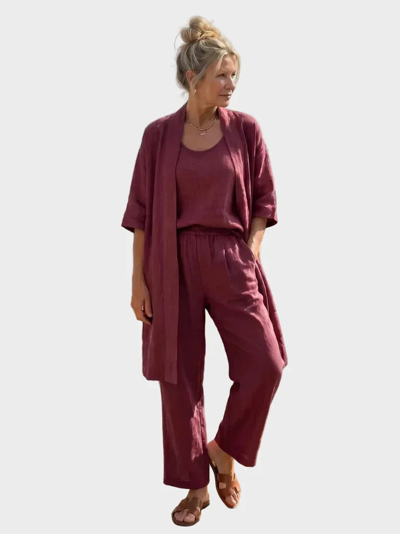Cristina | Conjunto de Lino de Tres Piezas Mujer Corte Amplio | Cristina