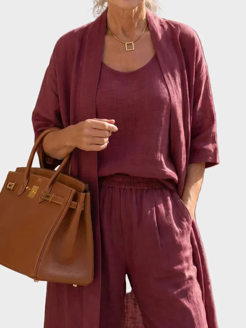 Cristina | Conjunto de Lino de Tres Piezas Mujer Corte Amplio | Cristina