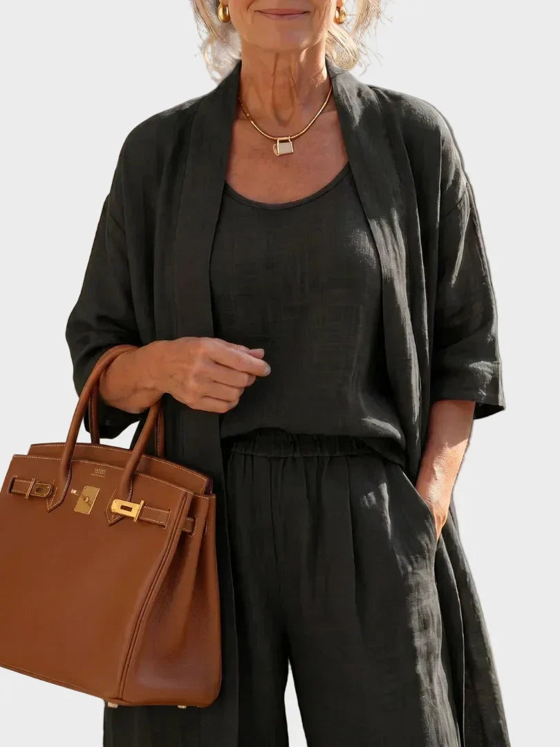 Cristina | Conjunto de Lino de Tres Piezas Mujer Corte Amplio | Cristina
