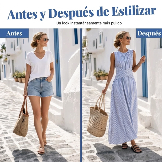 Vestido de rayas con cintura cruzada | Aitana