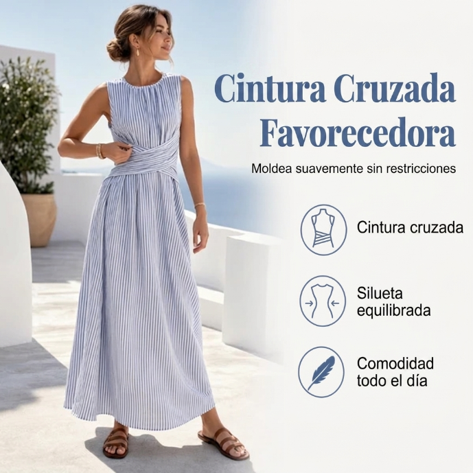 Vestido de rayas con cintura cruzada | Aitana